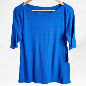 NWT Charter Club Blue Textured Striped Top Shirt